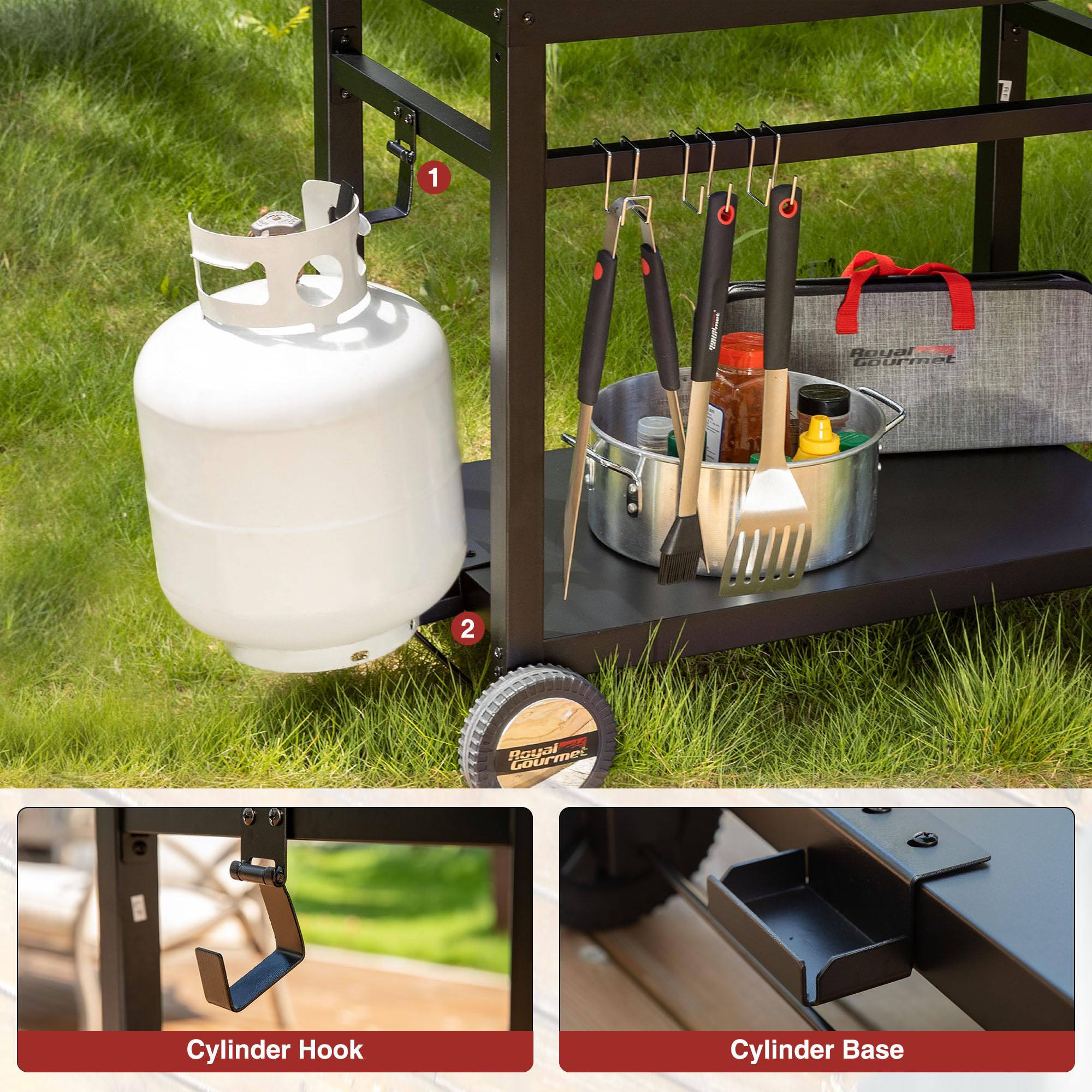 Royal Gourmet dining cart tool hooks keep brushes and tongs within reach