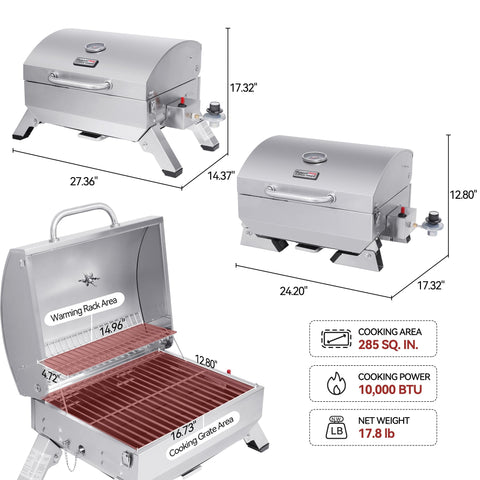 Royal Gourmet GT1001 10,000 BTU U-shaped burner delivers fast, even heat.