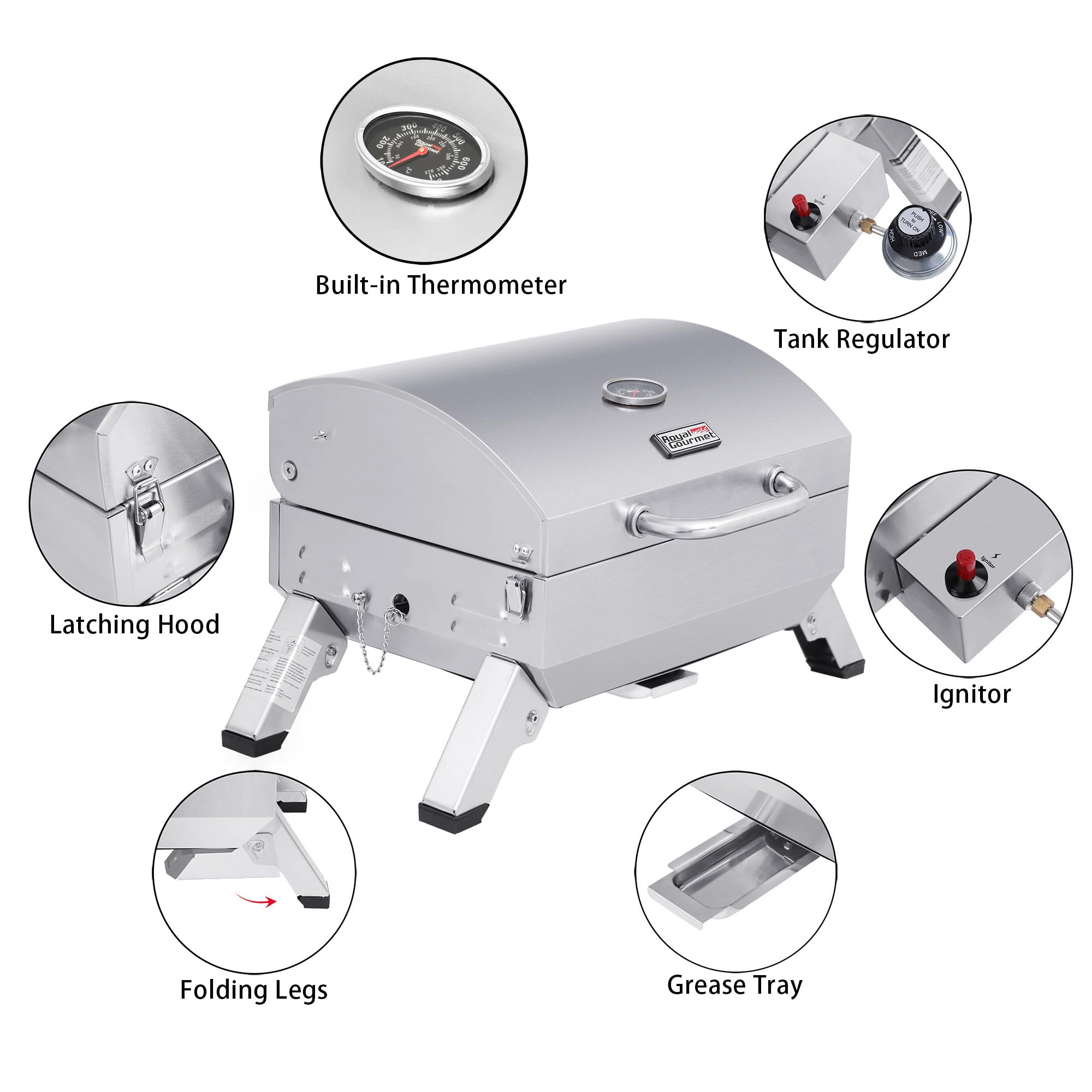 Royal Gourmet GT1001 portable grill on deck ready for outdoor cooking.