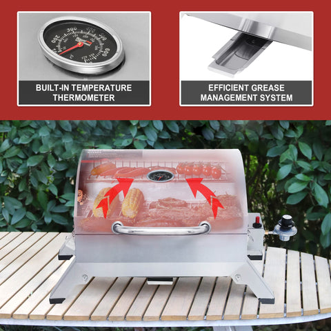 Royal Gourmet GT1001 propane regulator connects to 1 lb tanks for flexible grilling.