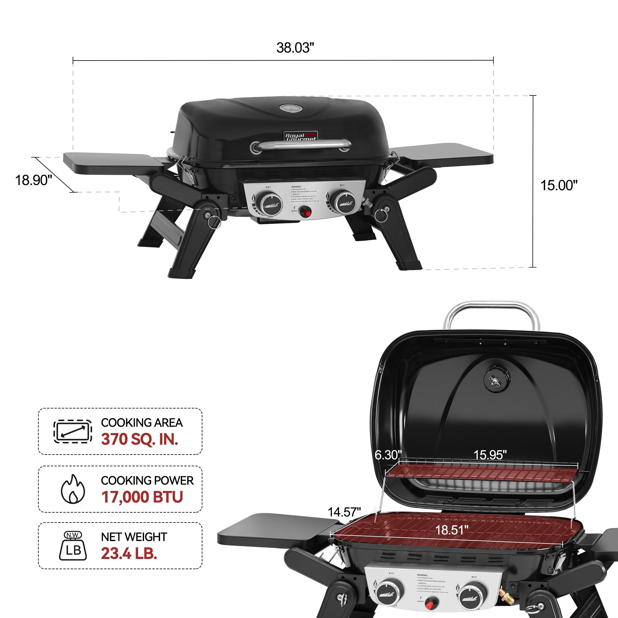 Royal Gourmet GT2005 foldable legs provide stable cooking on uneven ground