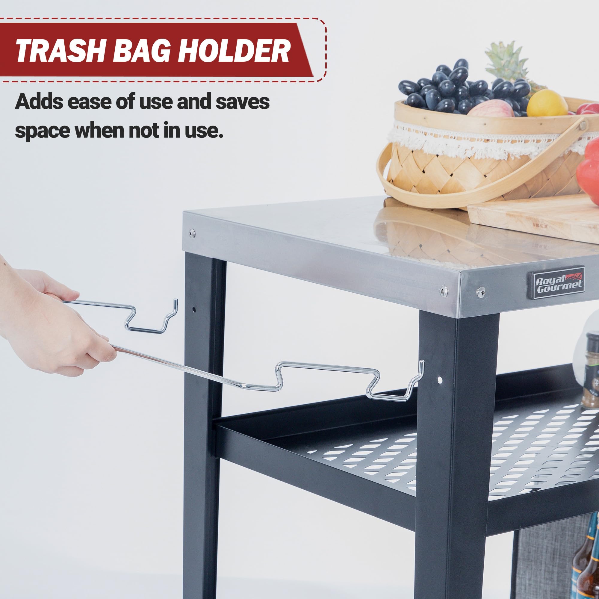 Royal Gourmet PC3404S bottom shelf keeps utensils organized.