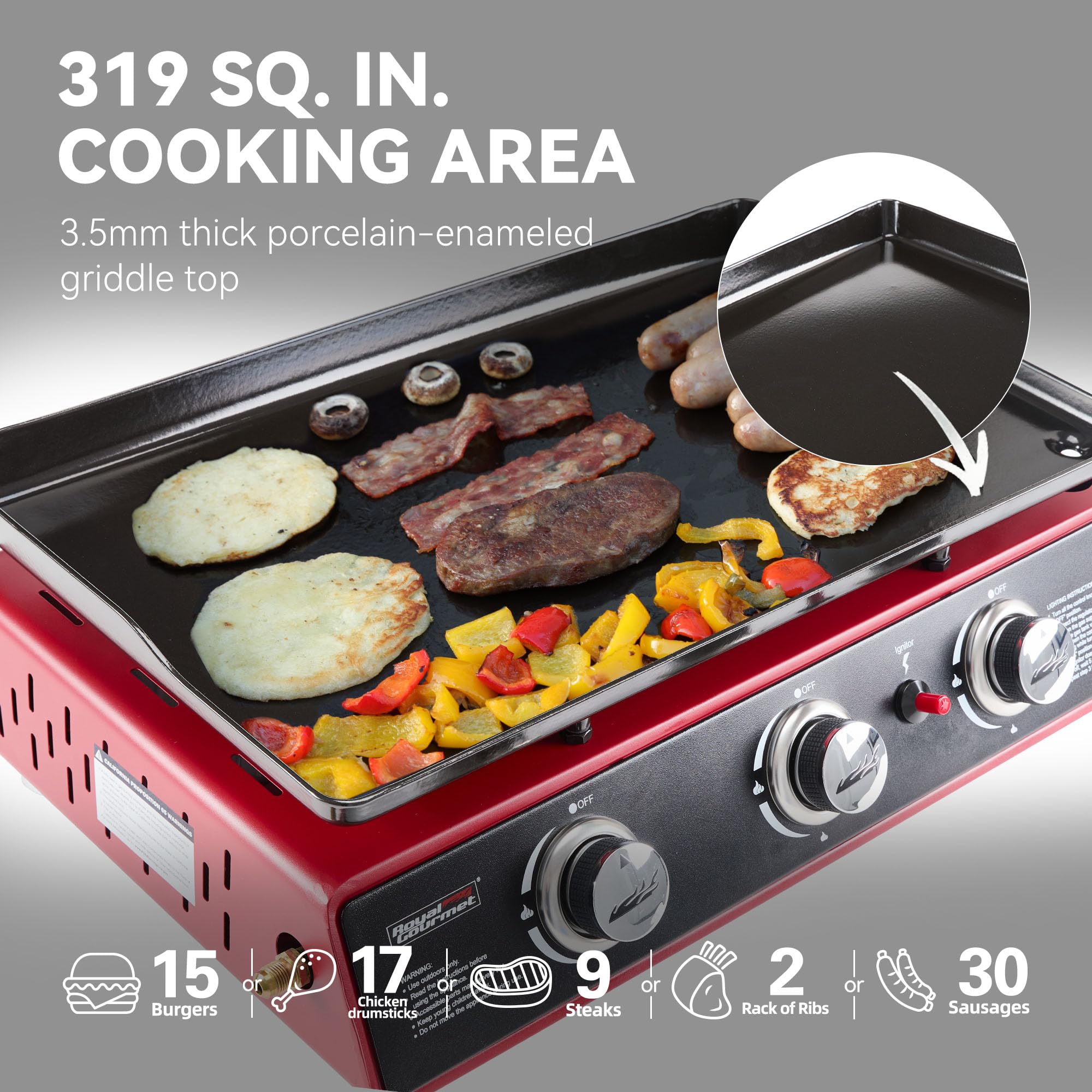 Detachable griddle top for easy washing and versatile meals.
