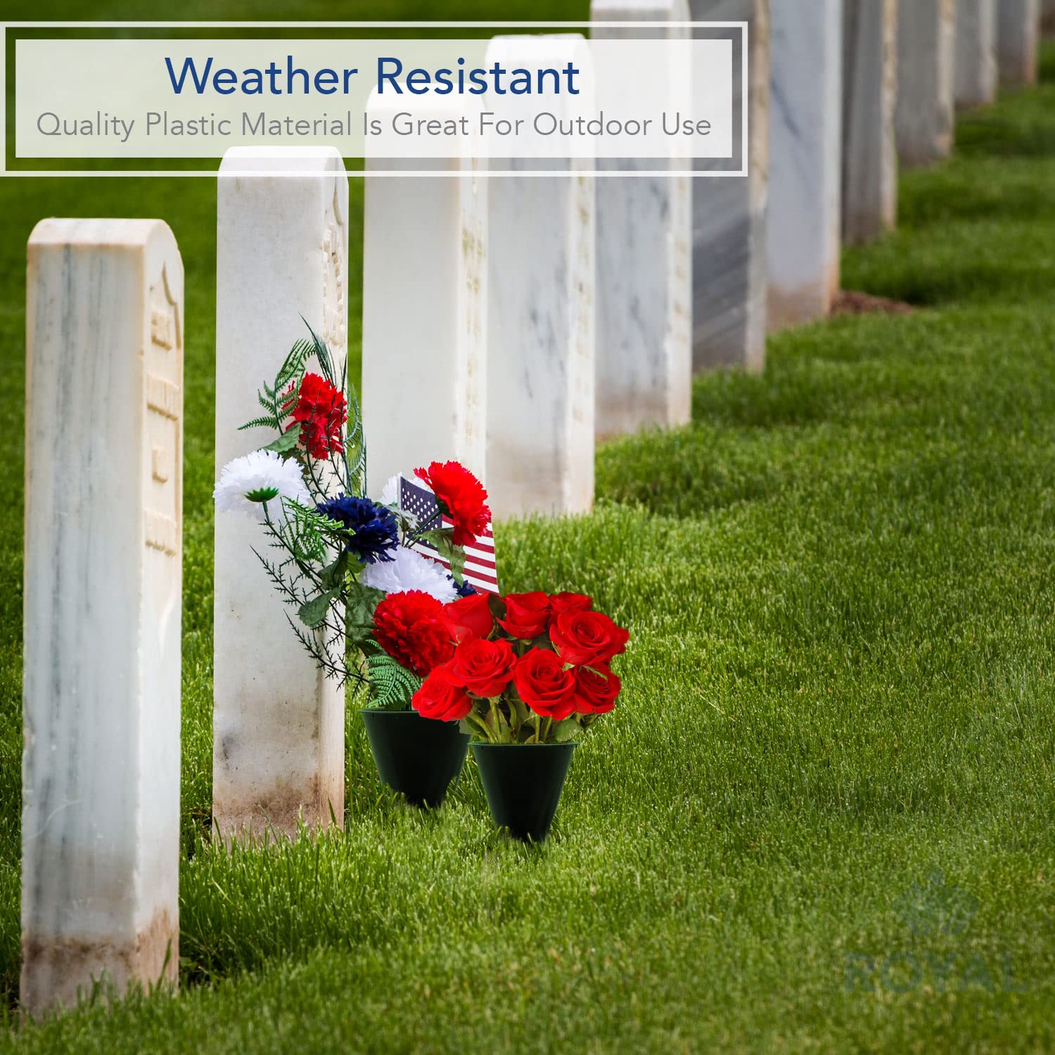 Royal Imports cemetery cone vase shown in-ground installation for stable memorial display
