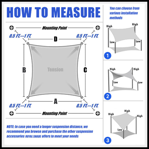 Royal Shade 12x12 beige shade sail corner with D-rings ready for mounting
