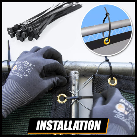 Royal Shade installation-ready screen with four corner grommets for mounting.