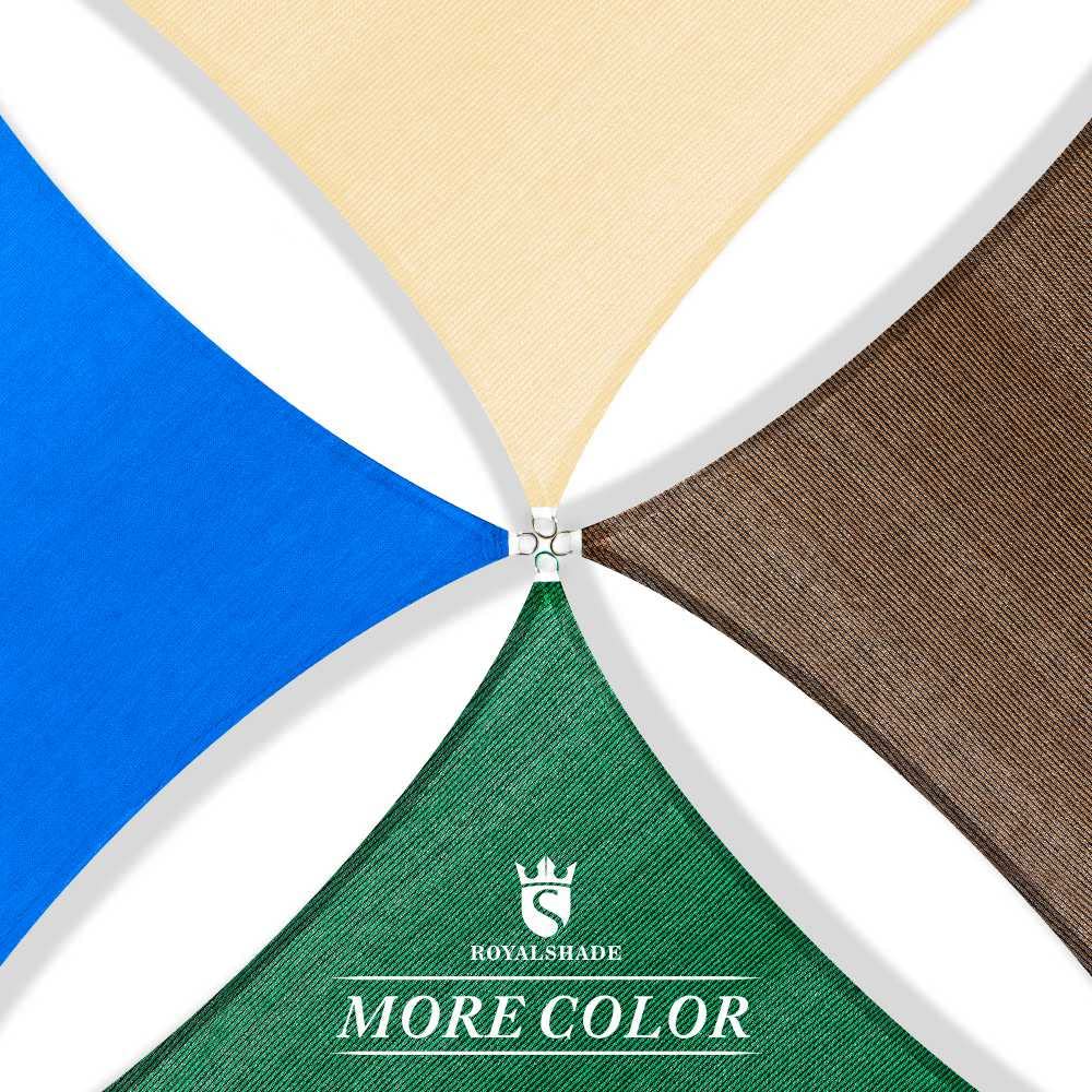 Royal Shade patio setup with beige shade sail enhances comfort.