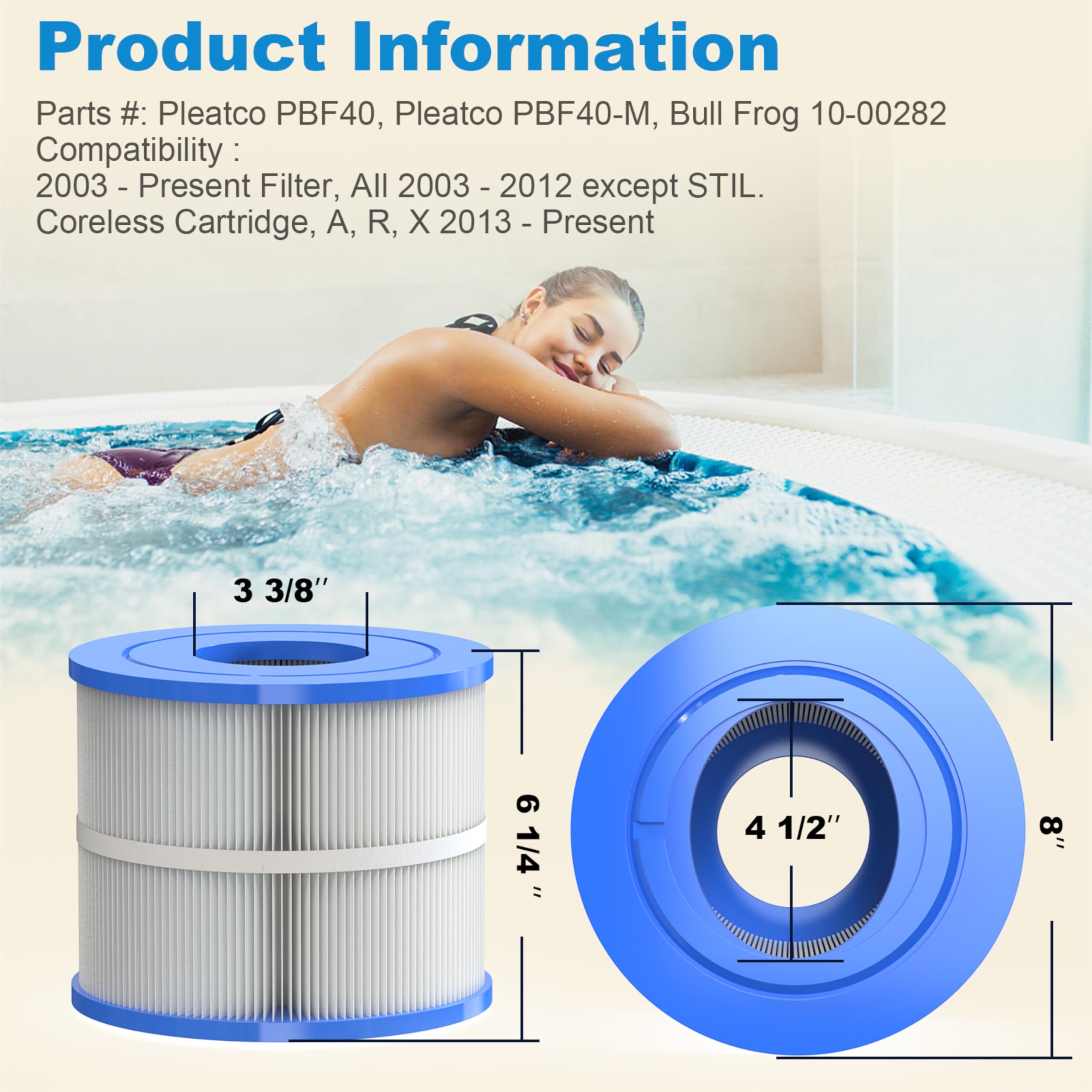 ROYOR Wellspring filter side view emphasizes slim profile for tight spa spaces.