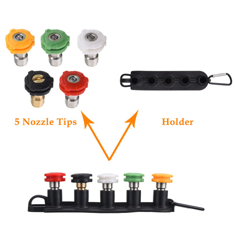 ROYPOWER FIXFANS nozzle holder keeps tips organized during cleaning.