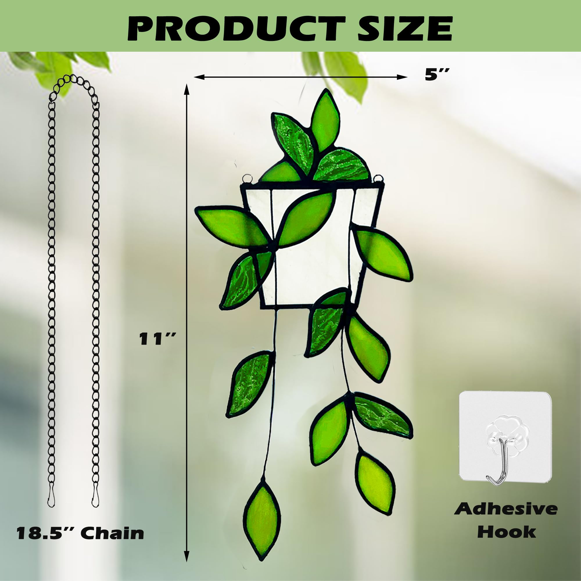 Royxen handcrafted glass plant decor with green leaves enhances wall or window decor
