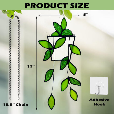 Royxen handcrafted glass plant decor with green leaves enhances wall or window decor