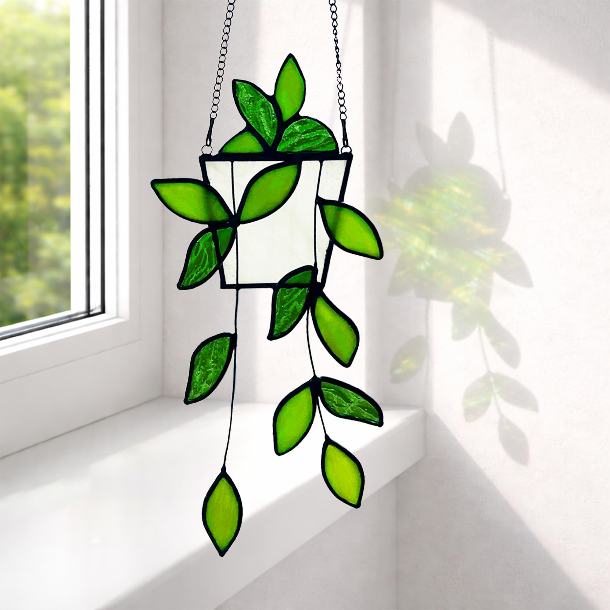 Royxen stained-glass window suncatcher in green adds colorful light to any room