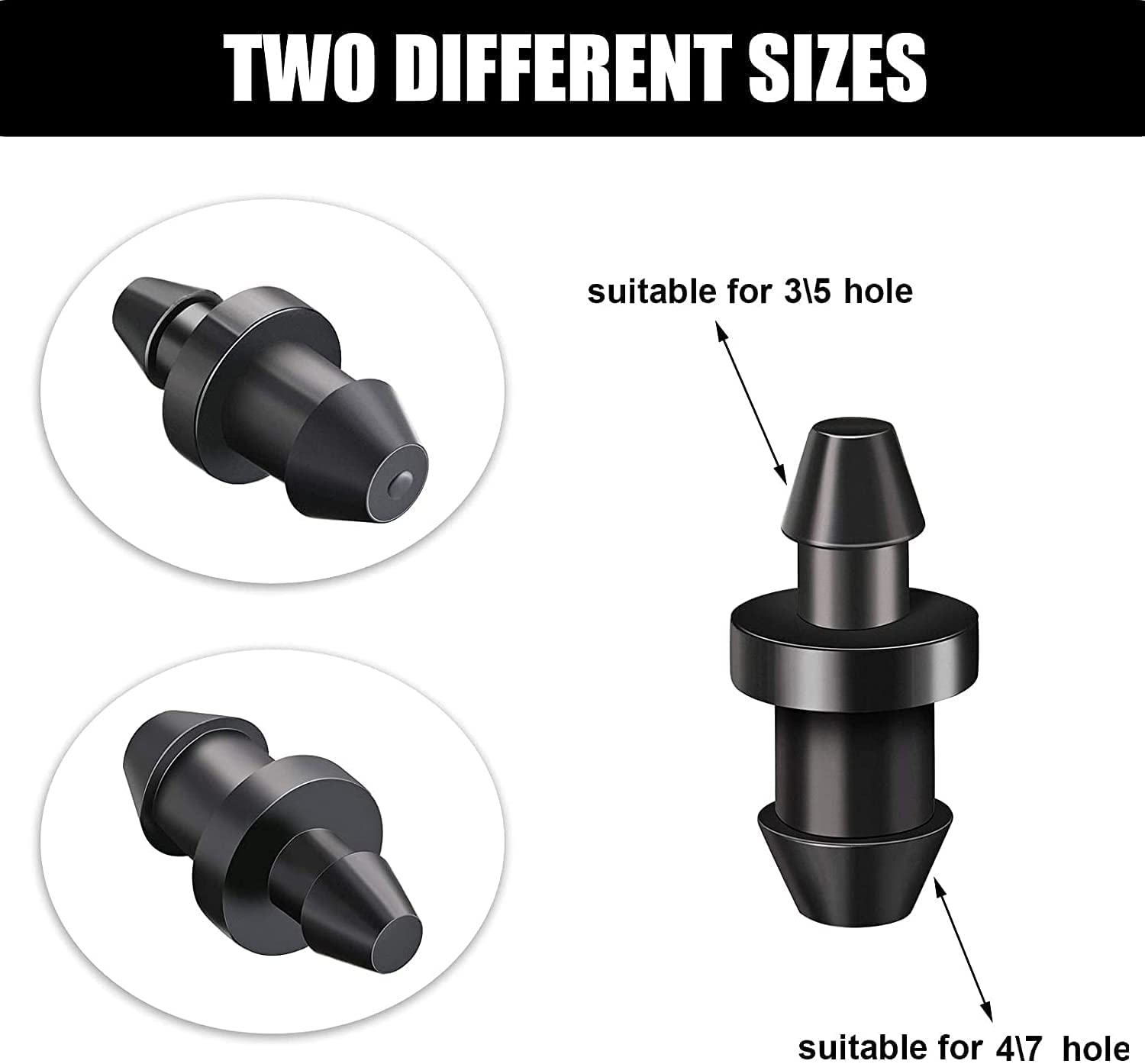ROZESAZZ black drip line end plug for durable outdoor use.