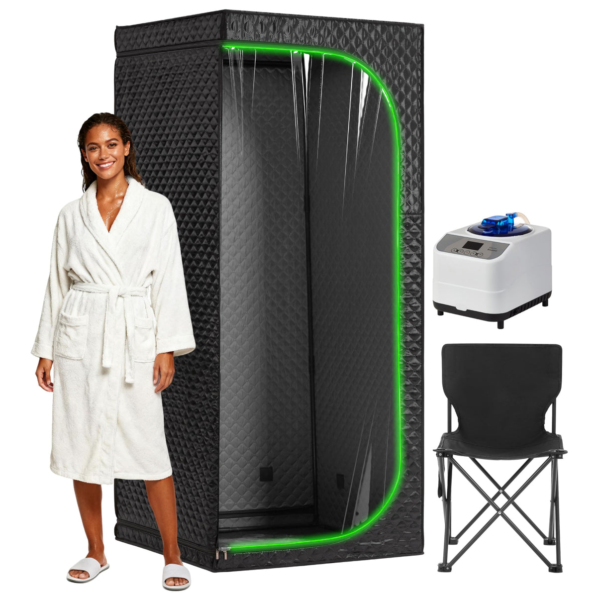 RRGFB steam sauna tent with transparent door front view for a bright home spa session.