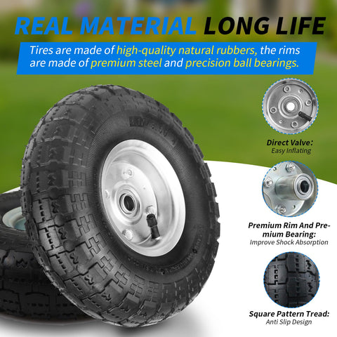RRQ 10-inch wheel rim detail highlights sturdy steel construction.