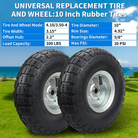 RRQ 10-inch pneumatic wheel tread closeup shows high grip.