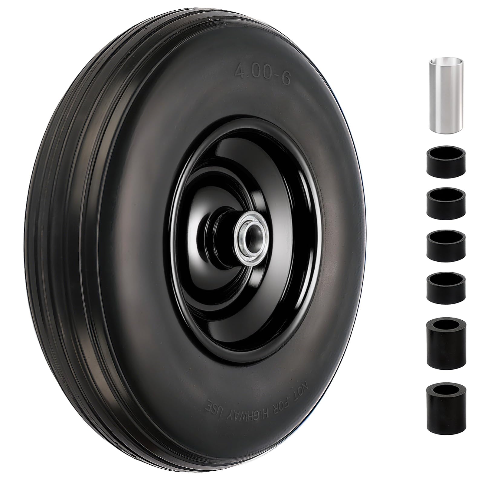 RRQ flat-free 13-inch tire with wheel—puncture resistant and maintenance-free.