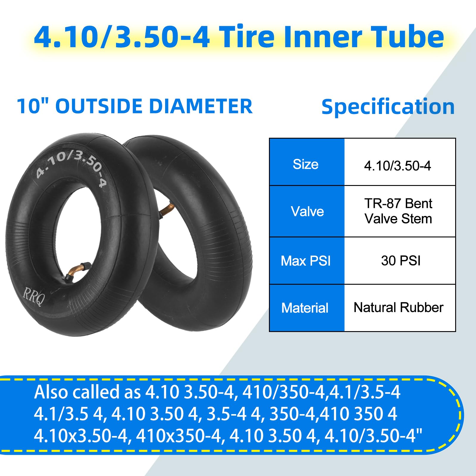 RRQ inner tube TR-87 bent valve detail for easy inflation