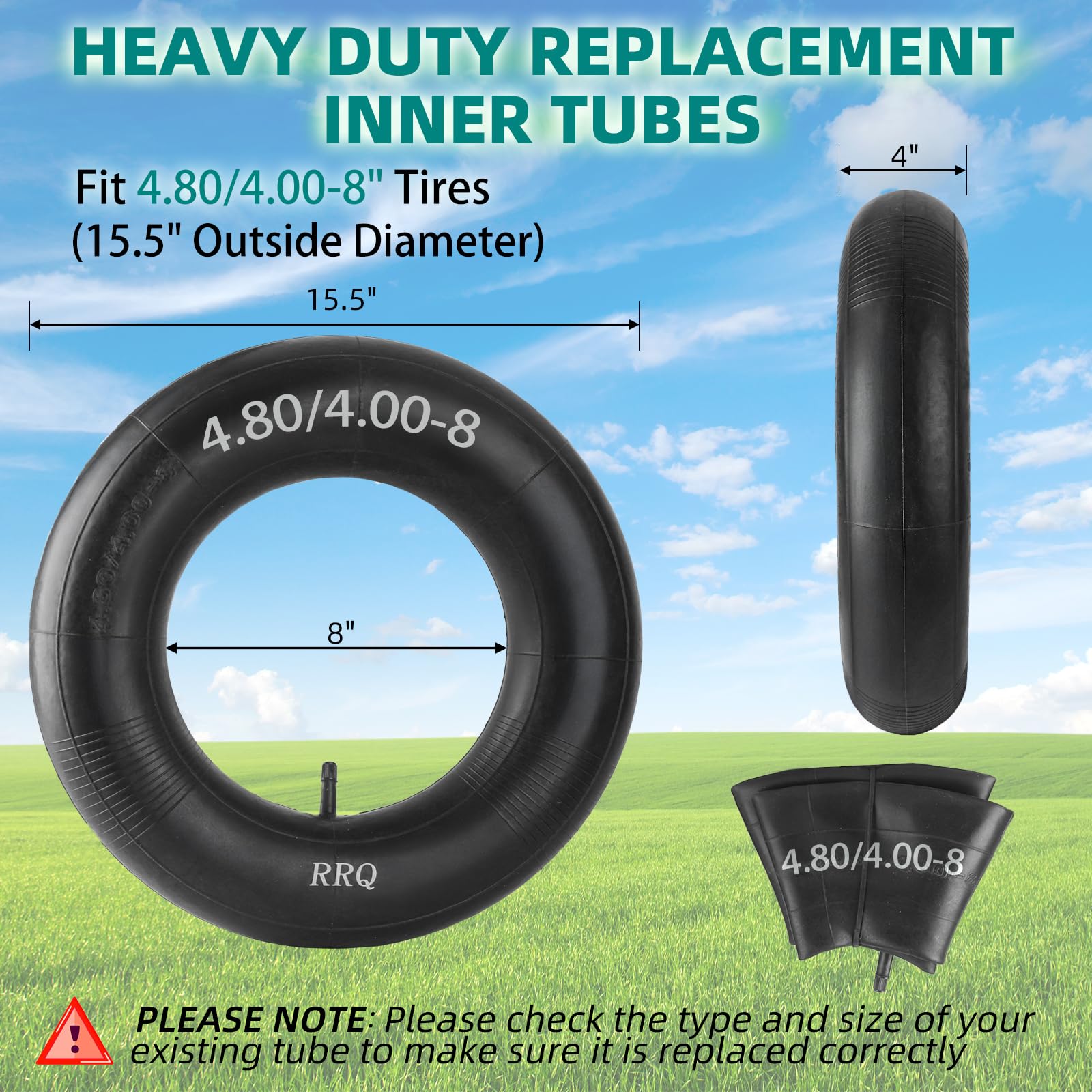 RRQ 8-inch inner tube suitable for wheelbarrows and garden tools.