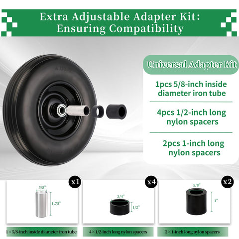 RRQ adapter kit includes 5/8-inch ID iron tube and spacers for easy axle fit.