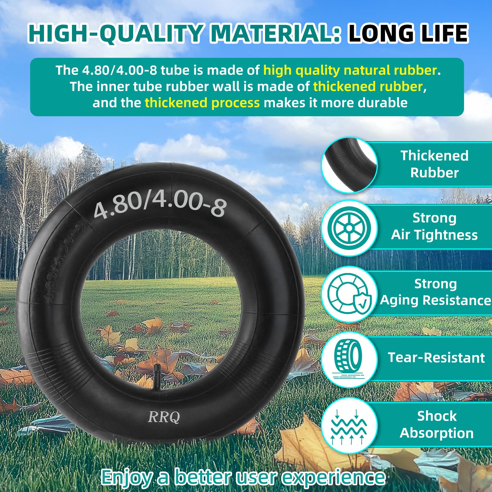RRQ heavy-duty inner tube with thick rubber walls for durability.