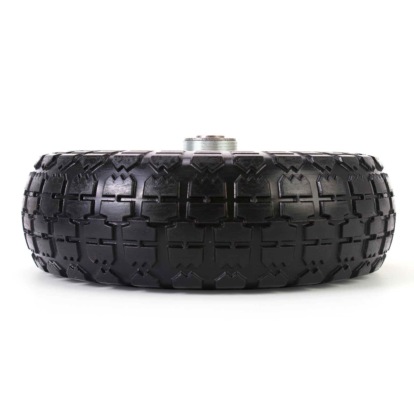 RRQ solid tire face view highlights wear resistance and inflation-free convenience.