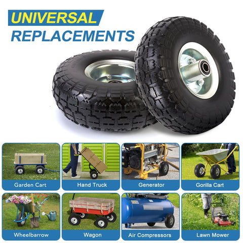 RRQ solid tire multipurpose shot shows compatibility with hand trucks and lawn carts.