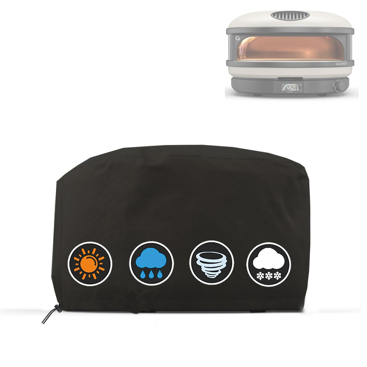 Rsipelsk pizza oven cover on Arc XL fits snugly for reliable protection.