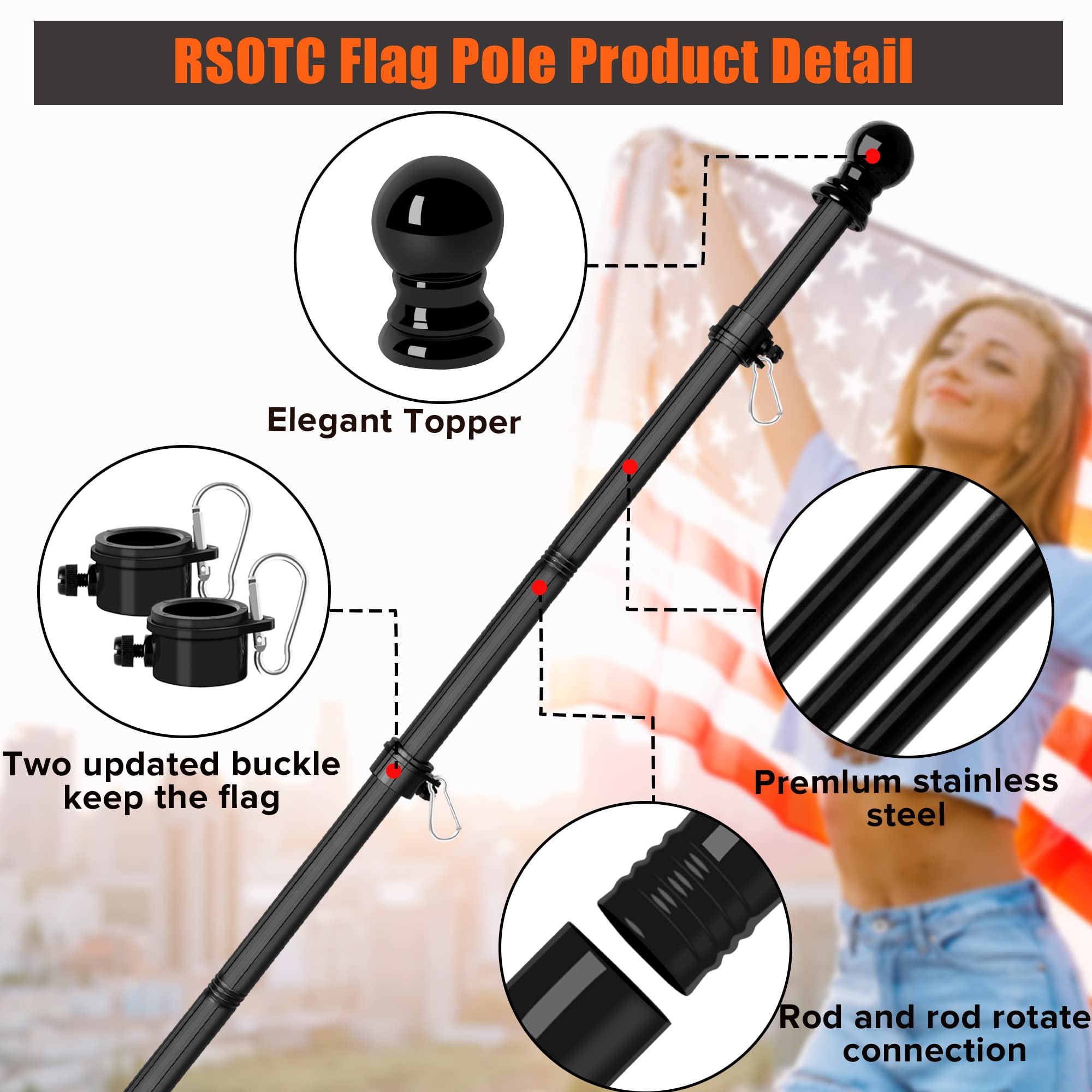 RSOTC 5-section pole adjusts from 1.2 to 6 feet.
