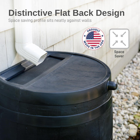RTS Home Accents rain barrel stand shows elevated spigot for easy watering access.