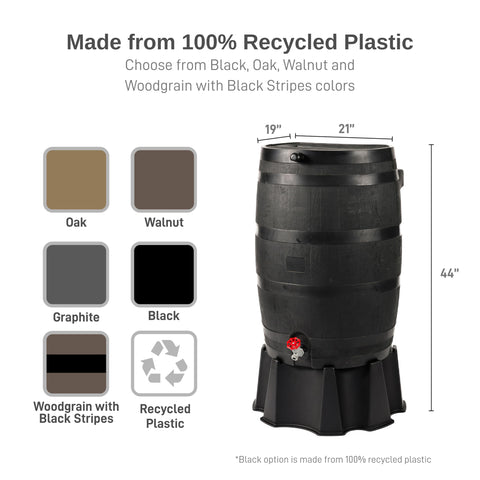 RTS Home Accents ECO rain barrel UV-resistant polyethylene ensures durable outdoor use.