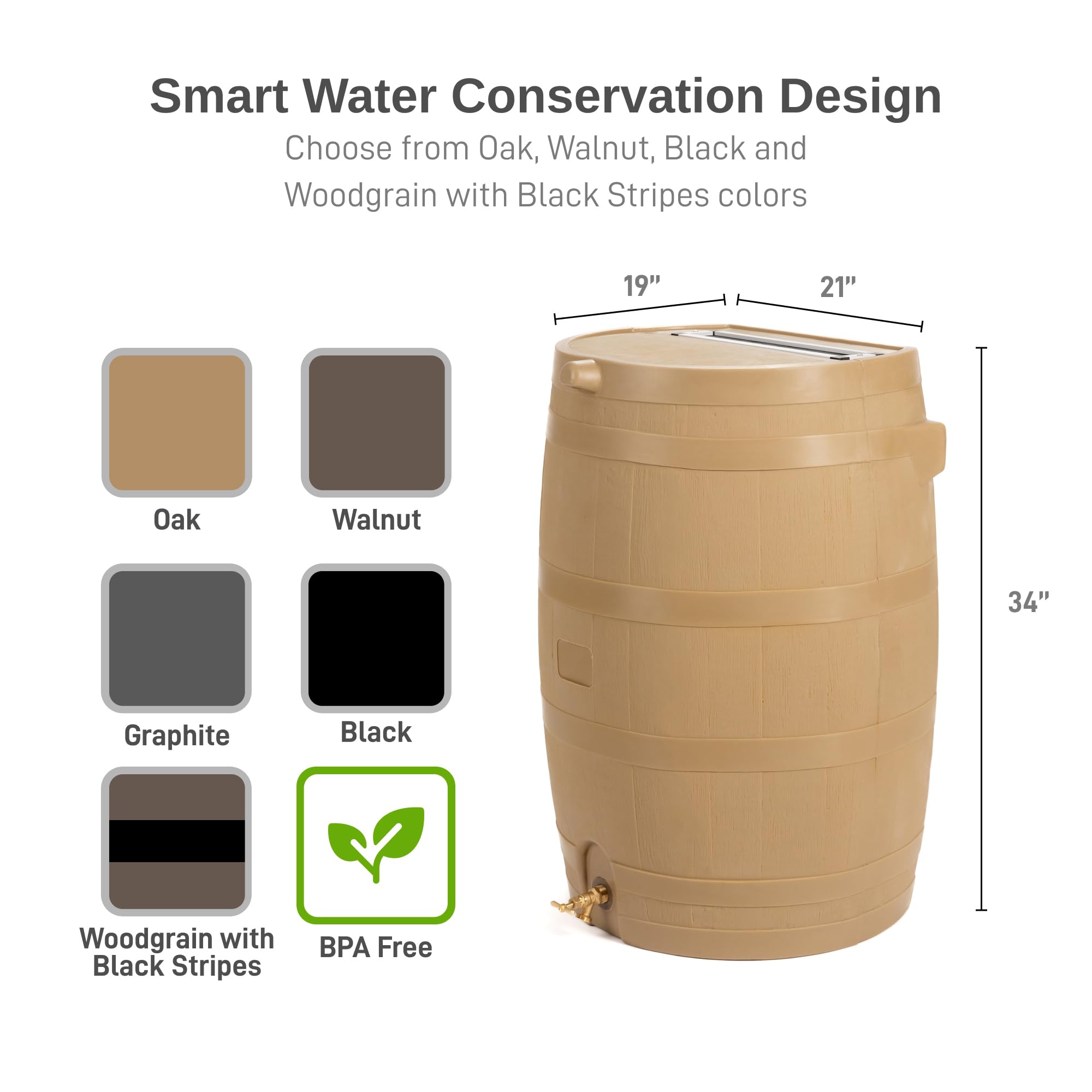 RTS Home Accents flat-back rain barrel fits snugly against a wall.