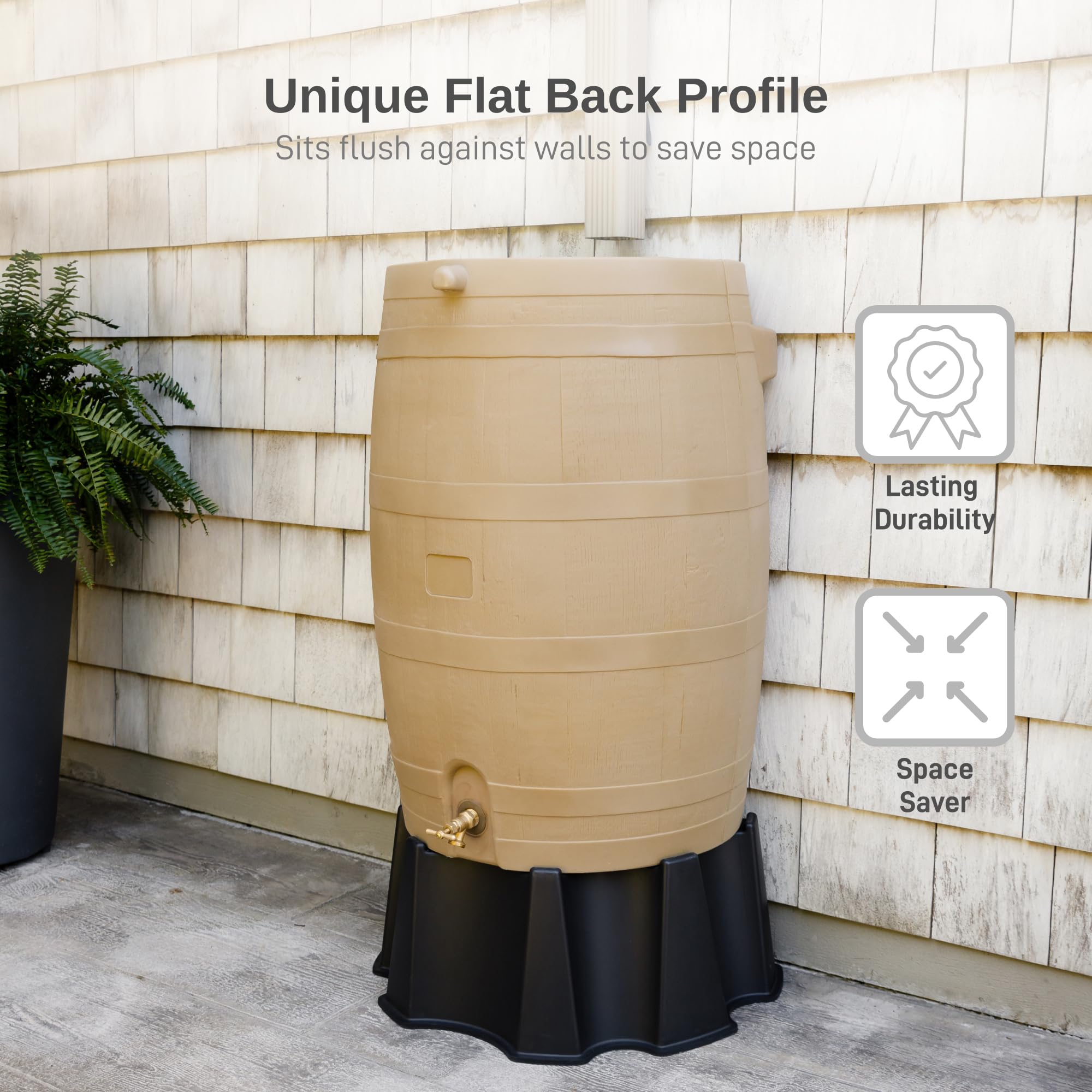 RTS Home Accents linkable rain barrels show expandable storage system.