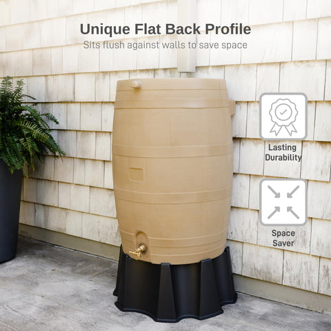RTS Home Accents linkable rain barrels show expandable storage system.