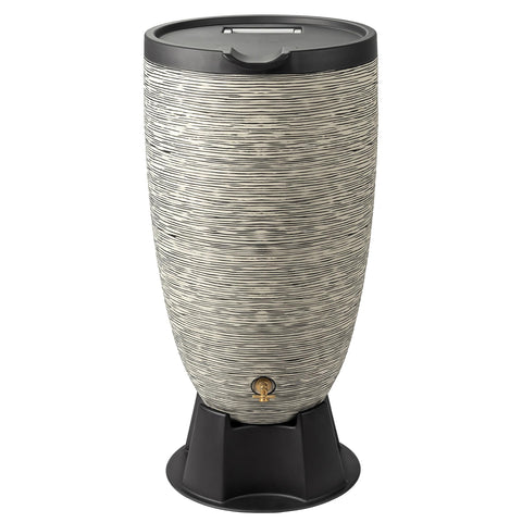 RTS Home Accents Newport rain barrel in slate for garden irrigation.