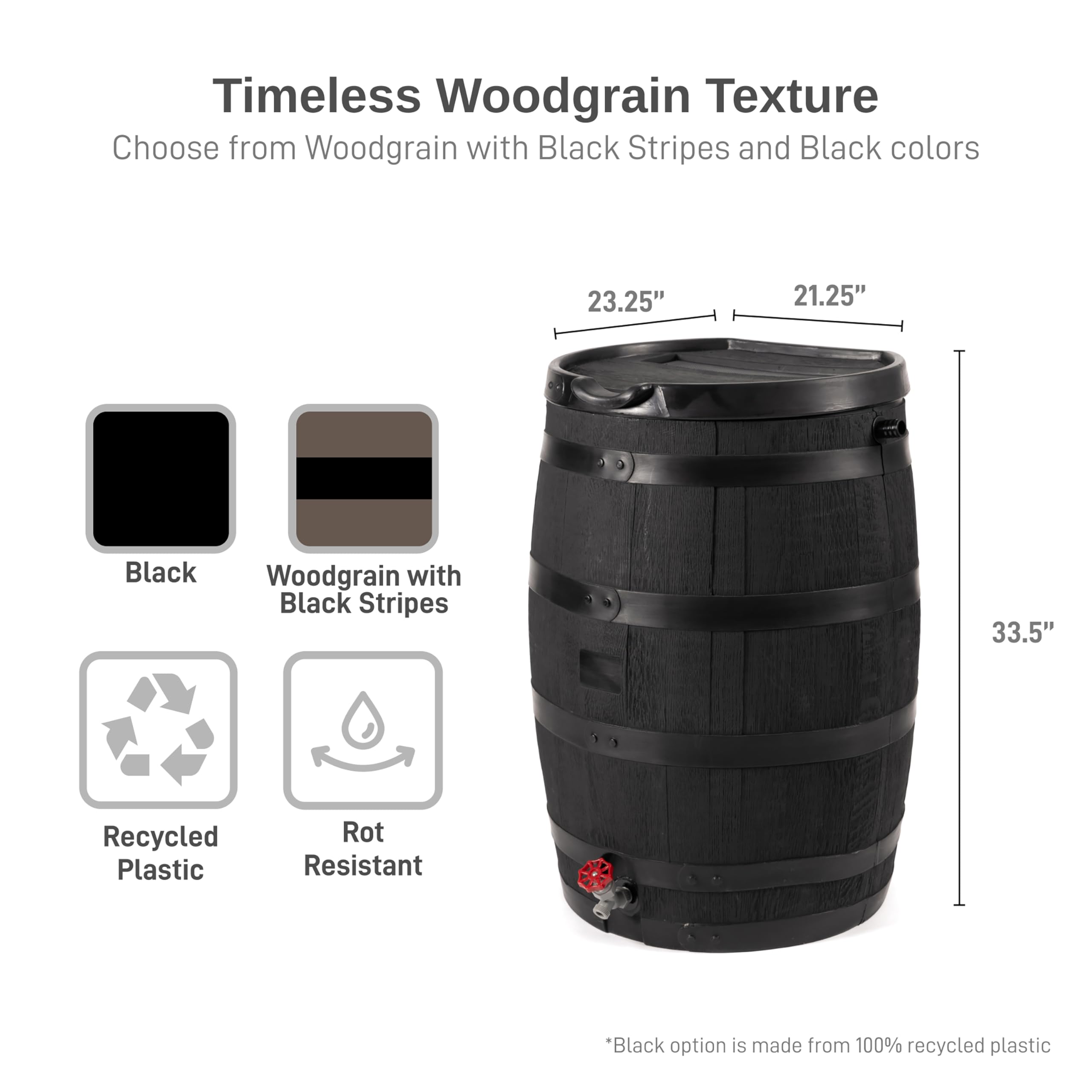 RTS Home Accents Premium 55-Gallon Eco Rain Barrel UV-Resistant Black Finish withstands outdoors