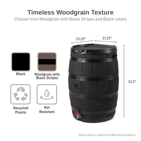 RTS Home Accents Premium 55-Gallon Eco Rain Barrel UV-Resistant Black Finish withstands outdoors
