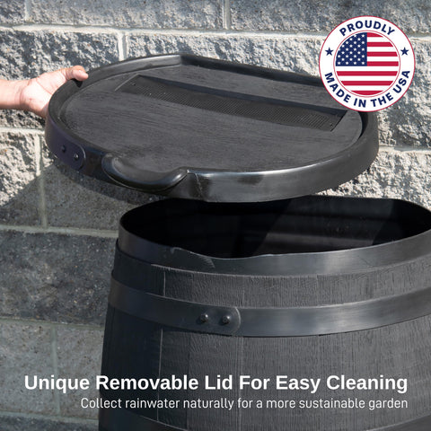 RTS Home Accents rain barrel with removable lid for easy cleaning