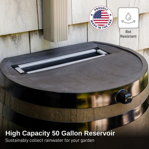 RTS Home Accents rain barrel stand included for easy spigot access.