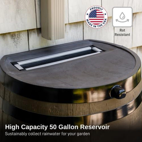 RTS Home Accents rain barrel stand included for easy spigot access.