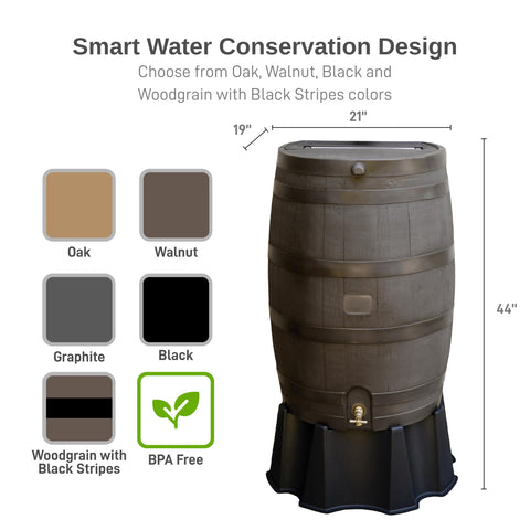 Walnut textured rain barrel from RTS Home Accents fits outdoor decor
