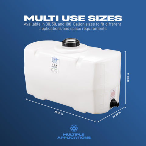 RTS Plastics PCO-50 Gallon Tank equipped with siphon elbow for complete drainage