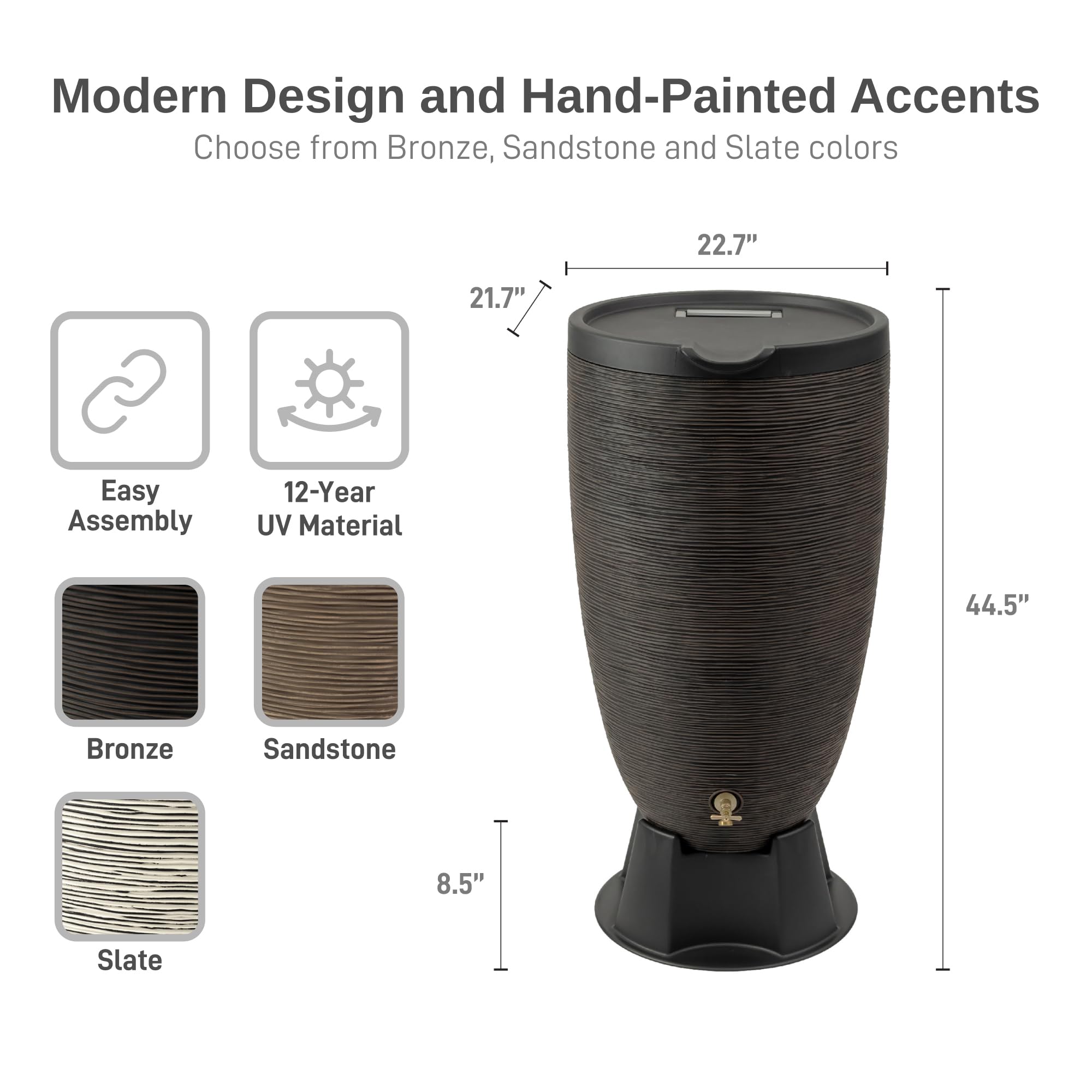 RTS Home Accents Newport rain barrel with removable lid for simple cleaning