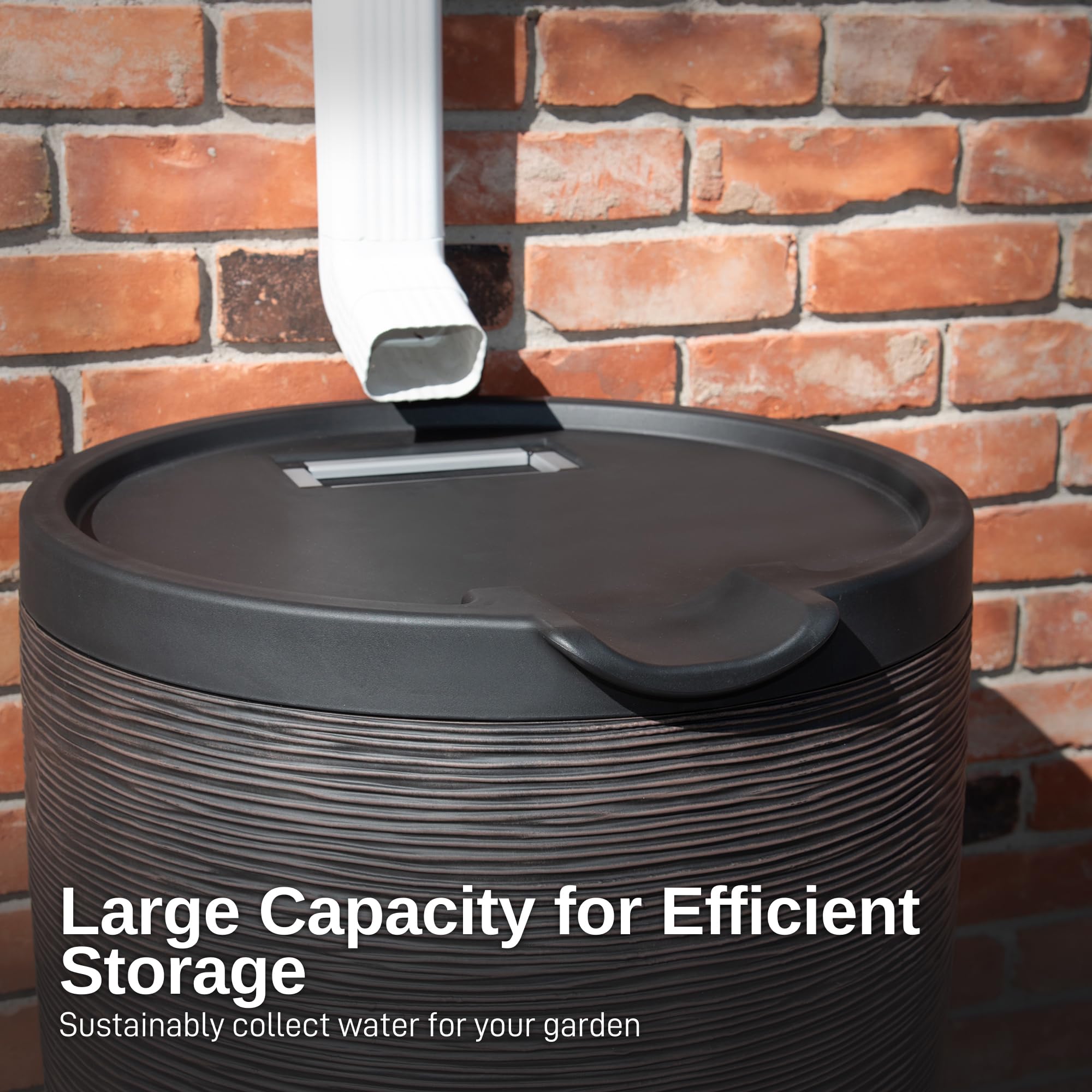 RTS Home Accents Newport rain barrel up close showing bronze finish and design