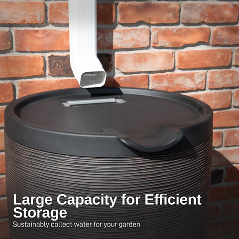 RTS Home Accents Newport rain barrel up close showing bronze finish and design