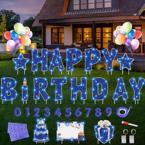 Rtshuok Happy Birthday yard sign letters illuminate outdoor celebrations