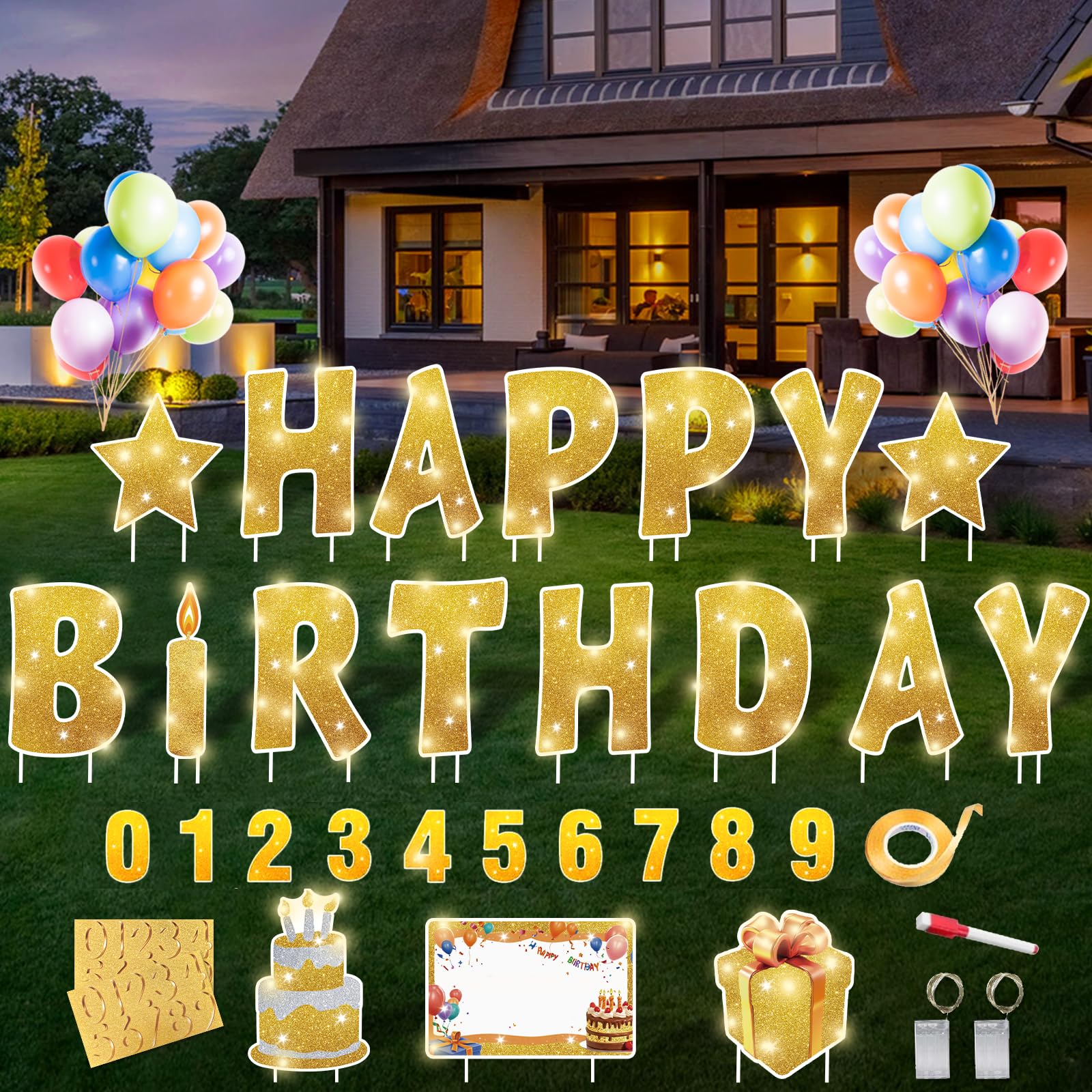 Rtshuok happy birthday yard sign letters glow vividly for memorable outdoor celebrations