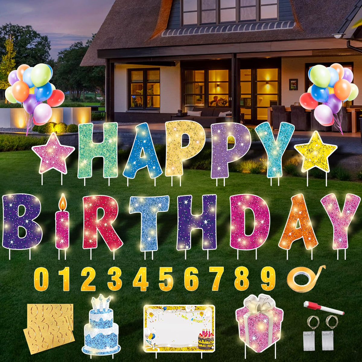 Rtshuok happy birthday yard sign with stakes for durable outdoor display