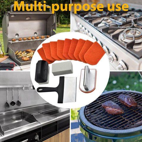 RTT Cleaning Kit in use on a Blackstone griddle for upkeep