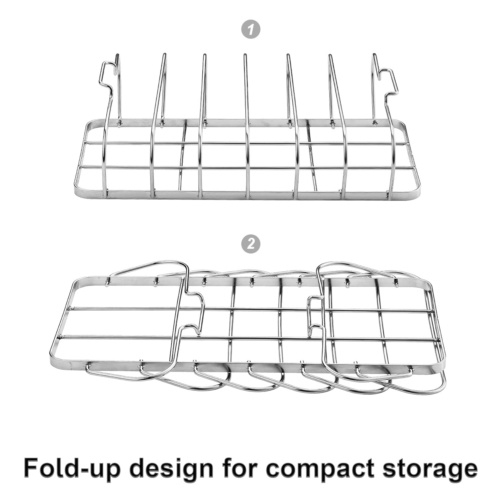 RTT rib rack in action on the grill, space-saving design.